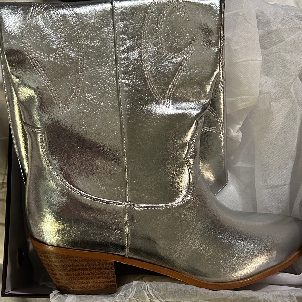 Shimmering Silver Heeled Boots